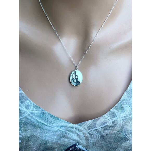 Sterling Silver Castle Charm with Bronze Moon Necklace - Picture 4 of 5